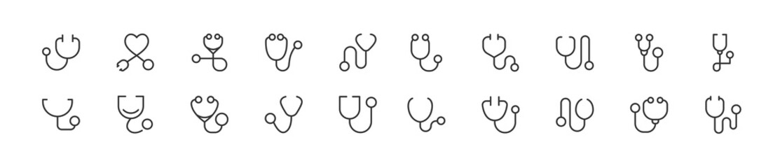 Poster - Set of simple stethoscope line icons.