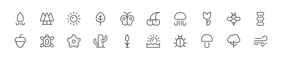 Wall Mural - Set of simple summer nature line icons.