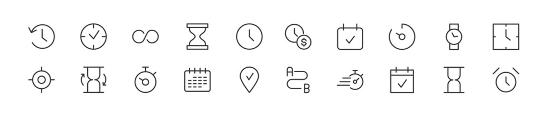 Poster - Set of simple time management line icons.