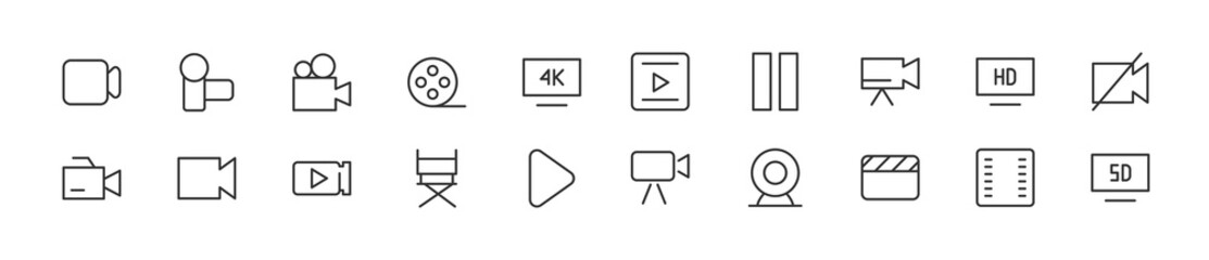 Poster - Set of simple video line icons.