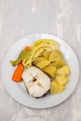 Wall Mural - boiled fish with boiled potato, carrot and cabbage