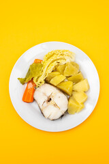 Poster - boiled fish with boiled potato, carrot and cabbage