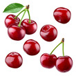 © Tim UR - Cherry isolated. Sour cherry collection. Cherries with leaves on white background. Sour cherri set.