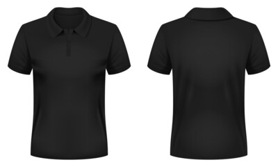 blank black polo shirt template. front and back views. vector illustration.