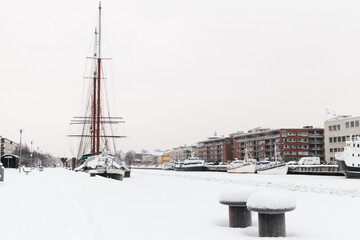 Wall Mural - Mooring bollards in winter port of Turku