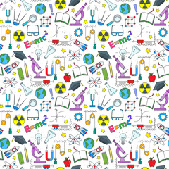Naklejka na meble Seamless pattern on the theme of the subject of physics education, simple colored icons on white background