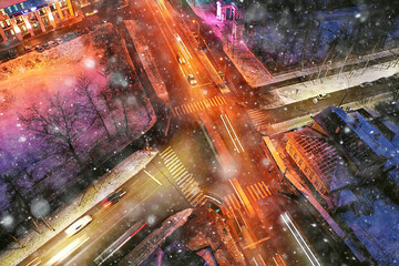 Wall Mural - night city top view winter, architecture top roof facade lights