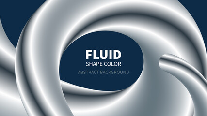 Fluid color flow poster. Black and white liquid shape on dark background.