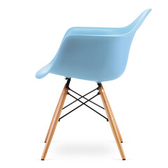 Wall Mural - Light blue chair on wooden legs on a white background