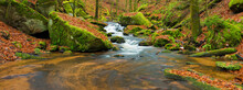 Panorama Of Mountain Stream In Autumn - Karlstal - Germany