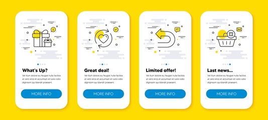 Poster - vector set of surprise package, undo and update relationships line icons set. ui phone app screens w