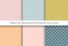 Set Of Seamless Geometric Minimalistic Patterns - Delicate Design. Vector Colorful Elegant Endless Backgrounds