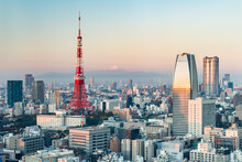 Tokyo Skyline With View Of Tokyo Tower And Mount Fuji At Sunrise