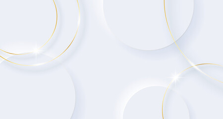 Wall Mural - White background banner with circles and gold line. 