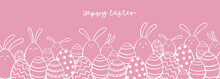 Fun Hand Drawn Easter Seamless Pattern, Cute Bunnies And Easter Eggs, Great For Textiles, Banners, Wallpapers, Wrapping - Vector Design
