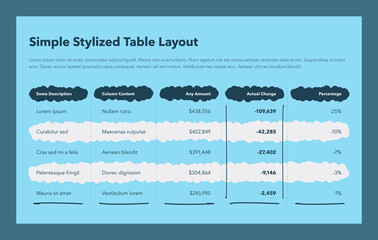 Wall Mural - Simple stylized table layout - blue version. Flat design, easy to use for your website or presentation.