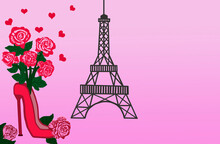 High Heel Shoe With Roses And The Eiffel Tower.
