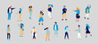 Vector people character walking on the street in autumn or winter clothes