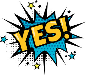 Poster - text yes sound comics pop art style dotted. vector yes comic cartoon label, expression humor illustr