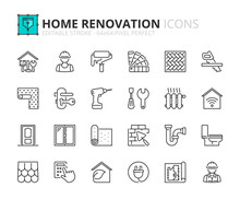 Simple Set Of Outline Icons About Home Renovation