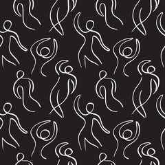 Wall Mural - One line drawing human figures black seamless pattern