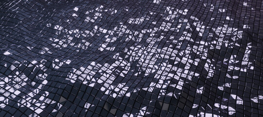 Poster - Wide black tile wave background. Style, design and texture concept. 3D Rendering.