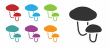 Black Mushroom Icon Isolated On White Background. Set Icons Colorful. Vector