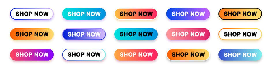 Poster - shop now. set of button shop now or buy now. modern collection for web site. vector illustration.