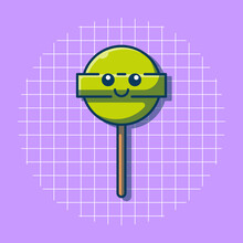 Vector Illustration Of A Green Lollipop. Isolated Candy Concept. Flat Cartoon Style. Suitable For Stickers, Web Landing Pages, Icons, Banners, And More.