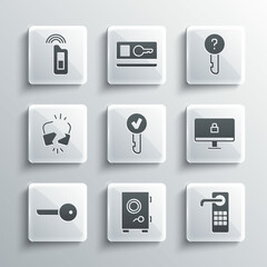 Wall Mural - Set Safe, Digital door lock, Lock on computer monitor, Key, Broken cracked, Car key with remote and Undefined icon. Vector