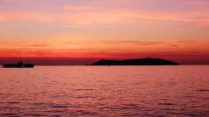 Wall Mural - amazing sunset view with sea island and ferryboat