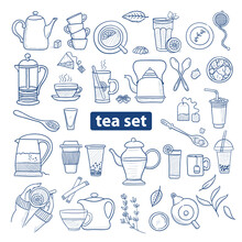 Hand Drawn Tea Set. Doodle Vector Illustration