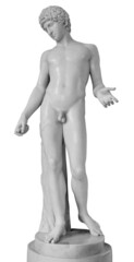 Sticker - Ancient white marble full length sculpture of naked young man. Antique classic statue of youngster isolated on white. Stone figure of teenager