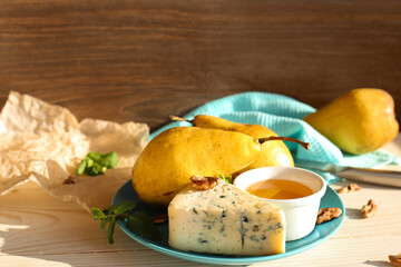 Wall Mural - Blue cheese and pears with copy space