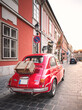 Old red fiat car in the castle of Buda, Hungary