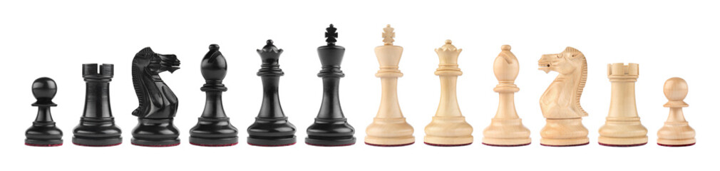 Poster - Set with different chess pieces on white background. Banner design