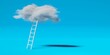 Ladder leading towards cloud over blue background, modern, minimal business success or career opportunity or achievement concept