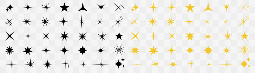 Stars collection. Star vector icons. Golden and Black set of Stars, isolated on transparent background. Star icon. Stars in modern simple flat style.