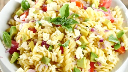 Wall Mural - pasta salad with tomato, cucumber and basil