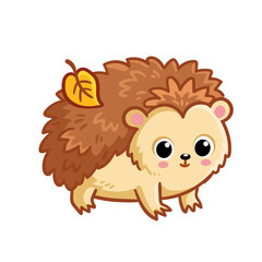 Wall Mural - Cute brown hedgehog stands on a white background. Vector illustration