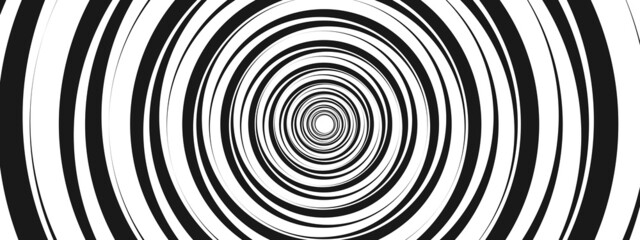Poster - Vector abstract halftone background. Monochrome tunnel design. Texture of circles twisted into spiral, hypnosis, maze. Design of banner, poster for website, frame for social networks.