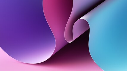 Wall Mural - 3d render. Abstract violet pink blue background with paper scroll, wavy ribbon edge