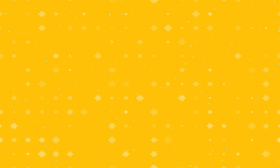 Poster - Seamless background pattern of evenly spaced white vision symbols of different sizes and opacity. Vector illustration on amber background with stars