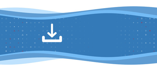 Poster - Blue wavy banner with a white download symbol on the left. On the background there are small white shapes, some are highlighted in red. There is an empty space for text on the right side