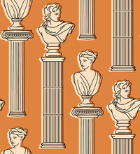 Modern Minimalist Ancient Greek Abstract Aesthetic Seamless Pattern Illustrations. Bohemian Style Wall Decor. Boho Greek Sculpture