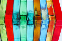 Abstract Close-up Photo Of A Colored Glass Sculpture In The Shape Of Rectangles. The Concept Of An Artistic Background, Wallpaper