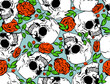 Skull and flower pattern seamless. Hand drawing Skeleton and roses background. Flower death texture
