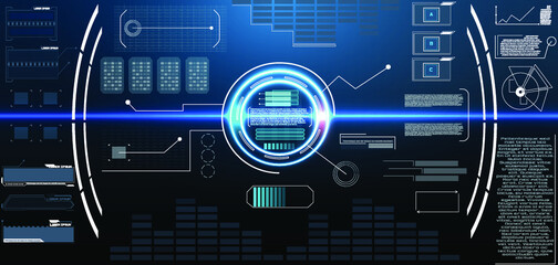 Poster - Futuristic Vector HUD Interface Screen Design. Digital callouts titles. HUD UI GUI futuristic user interface screen elements set. High tech screen for video game. Sci-fi concept design.