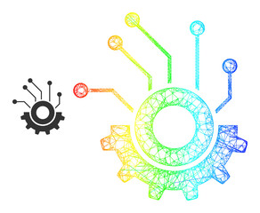 Wall Mural - Crossing mesh gear electronics framework icon with rainbow gradient. Colored carcass net gear electronics icon. Flat framework created from gear electronics symbol and crossing lines.