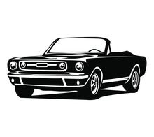 Black Classic Muscle Car Vector Graphic Illustration On White Background.